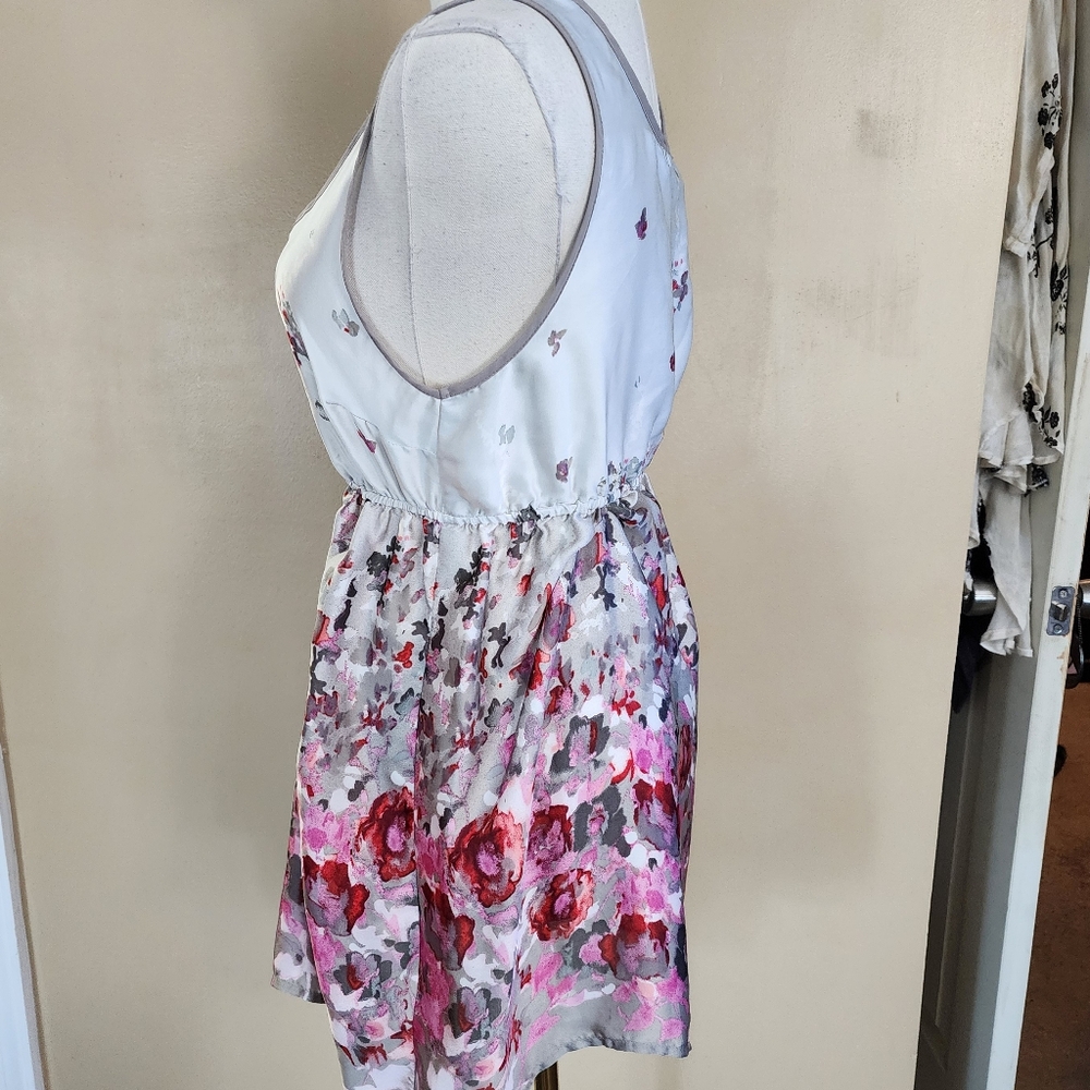 Grey/Pink Floral Satin Mini Dress, Women's S - Picture 5 of 9